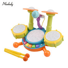 Muslady-Juego de tambor electrónico para niños, juguete con efecto de ritmo ligero, canciones de demostración, micrófono, 2 baquetas, instrumento de percusión 2024 - compra barato