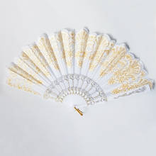 White Ladies Folding Hand Fan Wedding Favors Luxury Plastic Handle Lace Gold Stamping Chinese Dancing Fans Party Decoration 2024 - buy cheap