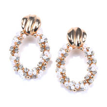 Charm Pearl Crystal Drop Earrings for Women Luxury Circle Geometrical Gold Metal Big Dangle Earring Fashion Statement Jewelry 2022 - buy cheap