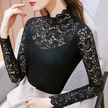 Women Lace Tops New 2021 Spring Long Sleeve Hollow out T-Shirt Elegant Slim Turtleneck Lady Shirt Plus Size Women Blusas 2024 - buy cheap