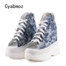 Cyabmoz Summer Height increasing Shoes Woman Sneakers Hollow Denim High heels Pumps Peep toe Platform Casual Women Party Shoes 2024 - buy cheap