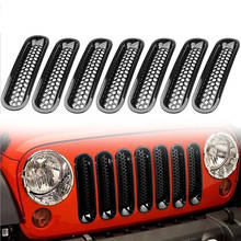 7 Uds pieza delantera de malla de la parrilla de Cromo Negro Auto accesorios para Jeep Wrangler JK 2007-2017 ABS estilo de coche etiqueta engomada accesorios cromados accesorios de jeep accesorios para jeep parrilla em 2024 - compra barato