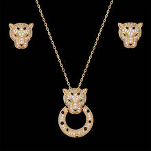 Lanruisha-Colgante de anillo para morder de leopardo y animal, conjunto de joyería de moda con micro incrustaciones de circonita, laca negra horneada 2024 - compra barato