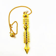 Péndulo de cobre de Chip Natural, colgante de resina de pirámide de Reiki Yoga, amuleto de cadena de color dorado Hexagonal, nuevo 2024 - compra barato