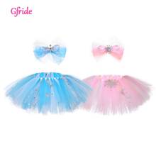 Blue Pink Girls  Tutu Skirt With Bow Headband Kids Tulle Dress Up Halloween Christmas Fancy Party Clothing 2-8 Years 2024 - buy cheap
