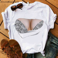 Camiseta sexy con estampado de leopardo para mujer, blusa informal de manga corta con cuello redondo, tops Harajuku para mujer 2021 2024 - compra barato