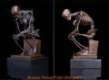 Art Deco Sculpture Skeleton Skull The Thinker Bronze Statue Signed  21cm 2024 - buy cheap