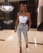 New Arrival White Black Feather Crop Top Spring Summer Outfit Sexy Mini Top Vintage Vestios 2024 - buy cheap