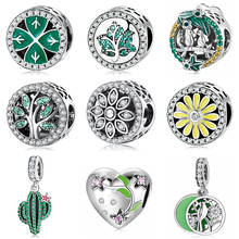 Hot sale 925 Sterling Silver green CZ tree of life round shape fine Beads DIY Jewelry making Fit Original LYNACCS Charm Bracelet 2024 - compre barato