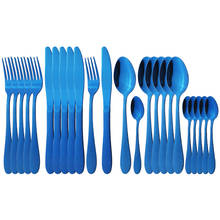 Conjunto de talheres azul de aço inoxidável, de alta qualidade, 24 peças, faca, garfo, colher de café, talheres de cozinha, festa 2024 - compre barato