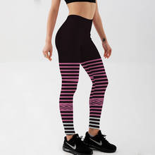 Qickitout Sexy Fashion Pink Stripe Printed Female Fitness Workout Leggings Women's Black&White Slim Elastic Pants Plus size 2024 - buy cheap