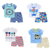 Комплекты одежды для малышей Летняя одежда для маленьких мальчиков и девочек хлопковые топы для маленьких мальчиков, футболка + штаны комплект детской одежды, детская одежда 2024 - купить недорого