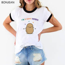 Harajuku kawaii happy potato print graphic tees women funny cartoon t shirts summer top white female t-shirt 90s tumblr clothes 2024 - buy cheap