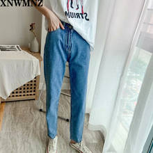 XNWMNZ Vintage ladies boyfriend jeans for women mom high waisted jeans blue casual pencil trousers korean streetwear denim pants 2024 - buy cheap