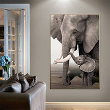 Impresiones de entrada de animales, elefante, bebé, Retro, lienzo en blanco y negro, cuadro decorativo de pared para sala de estar 2024 - compra barato