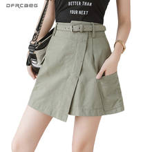Falda de cintura alta verde militar para mujer, Falda corta con cinturón, estilo Safari, estilo coreano, 2020 2024 - compra barato