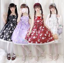 Lolita Dress Women Kawaii Dresses Lace Print Cartoon Rabbit Straped Sleeveless Dress Vestidos AFC496 2024 - buy cheap