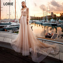 LORIE Boho Wedding Dresses Champagne Pearls A-Line Pricess Long Sleeve Wedding Gown Bride Dress 2021 robe de mariee vintage 2024 - buy cheap
