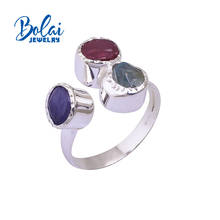 Bolai,2021 new  handmade Ring 925 sterling silver fine jewelry natural ruby aquamarine tanzanite gemstone rough women  ring 2024 - buy cheap