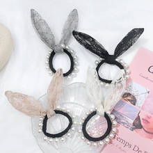 Fashion Hair Ties Scrunchie For Women Pearl Rabbit Ear Shape Elastic Headwear Ponytail Holder Hair Accessories Ribbon Rope 2024 - buy cheap