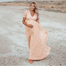 Moda feminina grávidas vestido roupas de maternidade fotografia adereços manga curta praia lantejoulas vestido sólido sexy vestidos para grávidas 2024 - compre barato