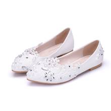 2021 spring lace pointed wedding shoes white flat bottom rhinestone bride bridesmaid large size shoes dress single shoes women 2024 - buy cheap