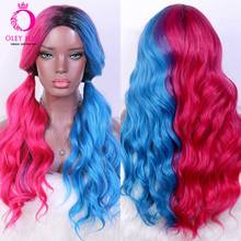 Drag Queen Wave Synthetic Non-lace Wig Half Pink Half Blue Heat Resistant Synthetic Wig Cheap Cosplay Wigs For Black Women 2024 - buy cheap