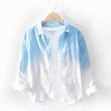 Lino de camisas de manga larga para hombre, Camisa de vestir ajustada, con decoloración, para negocios sociales, de calidad, 100%, TS-547 2024 - compra barato