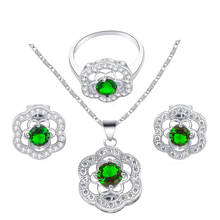 ROLILASON Green Zircon Silver filled Fashion jewelry cubic zirconia Jewelry Sets Earrings Necklace rings sz #6 #7 #8 #9 JS553 2024 - buy cheap