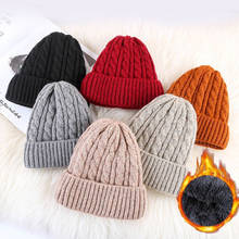 Fashion Warm Knitted Women's Hat Solid Winter Hats For Women Plus Velvet knitted Hat Beanies Slouch Skullies Cap Unisex Hats 2024 - buy cheap