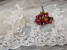 9Yards White Flowers 38cm Patch Cording Fabric Floral Venise Venice Mesh Lace Trim Applique Sewing Craft for Wedding 2024 - buy cheap