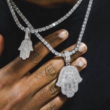 2022 Full Iced Out 5A Cubic Zirconia Hip Hop Bling Men Boy Jewelry Hiphop Rock Baguette Cz Hamsa Hand Tennis Chain Necklace 2024 - buy cheap