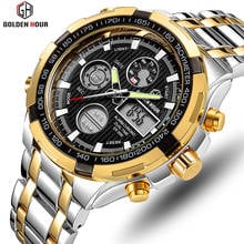 GOLDENHOUR Brand Analog Quartz Watch Men's Sport Watches Men Full Steel Military Clock Waterproof Male  Watch Relogio Masculino 2024 - buy cheap