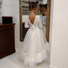 New White Ivory Flower Girl Dress Tulle Lace Long Sleeve O Neck Girls Birthday Dress Pageant Party Gown 2024 - buy cheap