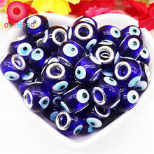 10Pcs Evil Eye Blue Color Rondelle Murano Lampwork Glass Large Hole Spacer Beads Fit Pandora Bracelet Pendant Charms DIY Jewelry 2024 - buy cheap