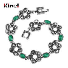 Kinel Vintage Bohemian Bracelets For Women Antique Silver Color Green Resin Crystal Flower India Jewelry 2024 - buy cheap