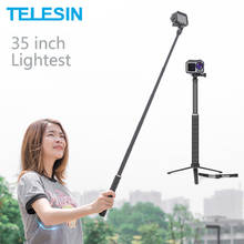 TELESIN 35inch Carbon Fiber Lightest Selfie Stick + Aluminium Alloy Tripod For GoPro Hero 5 6 7 8 For Osmo Action Camera Acc 2024 - buy cheap
