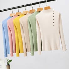 New Fashion Button Turtleneck Sweater Women Spring Autumn Solid Knitted Pullover Women Slim Soft Jumper Sweater Female Knit Tops 2024 - buy cheap