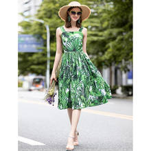 Vestido de passarela feminino 2020, vestido de verão de alta qualidade sem mangas com estampa floral de alça espaguete, vestidos casuais np1118n 2024 - compre barato