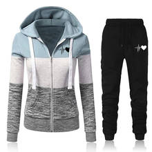 Jaqueta de treino mulher conjunto primavera outono camisolas manga longa zíper retalhos hoodie + calças roupas femininas 2024 - compre barato