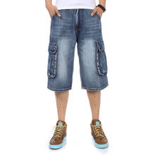 Calções de brim 2020 novo verão modis multi-bolso dos homens calções de brim azul streetwear solto tamanho grande em linha reta shorts de brim 2024 - compre barato