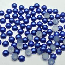Miçanga de meia pérola azul real 200, 10mm, base plana, redonda, pedras preciosas, artesanato de scrapbook 2024 - compre barato