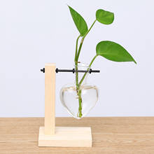 Heart Shape Hydroponic Plant Vases Planter Flower Pot Transparent Vase Wooden 2024 - buy cheap