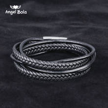 Fashion Black Genuine Leather Buddha Bracelet Black Stainless Steel Clasp Multi Layer Braid Rope Chain Wristband Vintage Gifts 2024 - buy cheap