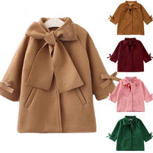 Теплое шерстяное пальто с бантом для маленьких девочек; Верхняя одежда принцессы; куртка; свободная осенне-зимняя одежда для От 2 до 8 лет 2024 - купить недорого