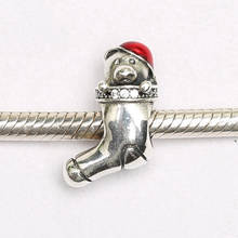 S925 Silver  Bead Red Enamel Christmas Stocking Charms fit Lady Bracelet Bangle Jewelry 2024 - buy cheap