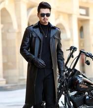 Long mens leather jacket motorcycle coat men jackets business casual clothes plus velvet jaqueta de couro fashion autumn winter 2024 - buy cheap