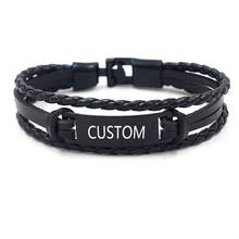 Pulsera de cuero trenzada para hombre y mujer, brazalete personalizado de varias capas, joyería de moda, 2021, envío gratis 2024 - compra barato