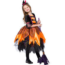 Новое поступление 2019, детское платье для вечевечерние НКИ на Хэллоуин, для девочек, костюм на Хэллоуин, платье ведьмы с шляпой 2024 - купить недорого