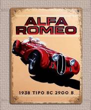 Художественная Оловянная живопись металлический знак табличка винтажный Ретро стиль Alfa Romeo 1938 автомобиль 2024 - купить недорого